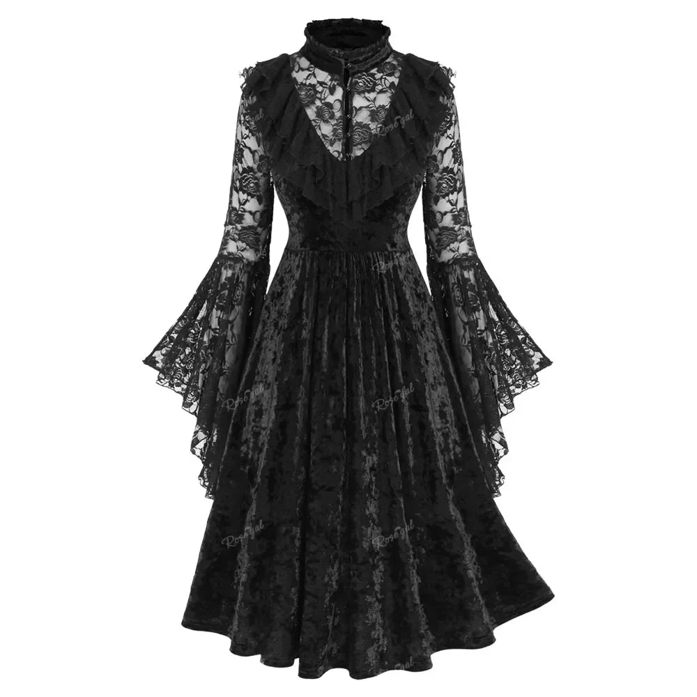 ROSEGAL-Plus-Size-Gothic-Party-Dresses-Floral-Lace-Panel-Flare-Sleeves-Ruffles-Velvet-Buttons-Dress-Women.webp