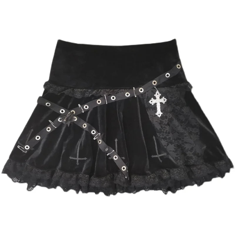 Ruibbit-Original-Dark-Embroidered-Lace-Short-Skirt-with-Bandage-High-Waist-A-line-Skirt.webp